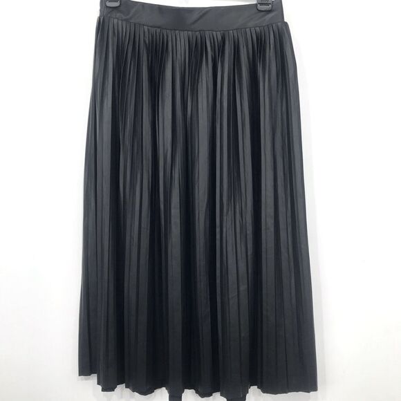 Ichi Black Faux Leather Danish Pleated Midi Skirt - Picture 3 of 15
